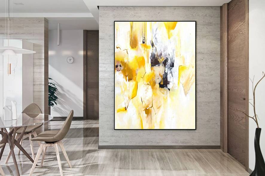 Yellow Contemporary Abstract - hand-painted abstract decor for cafe